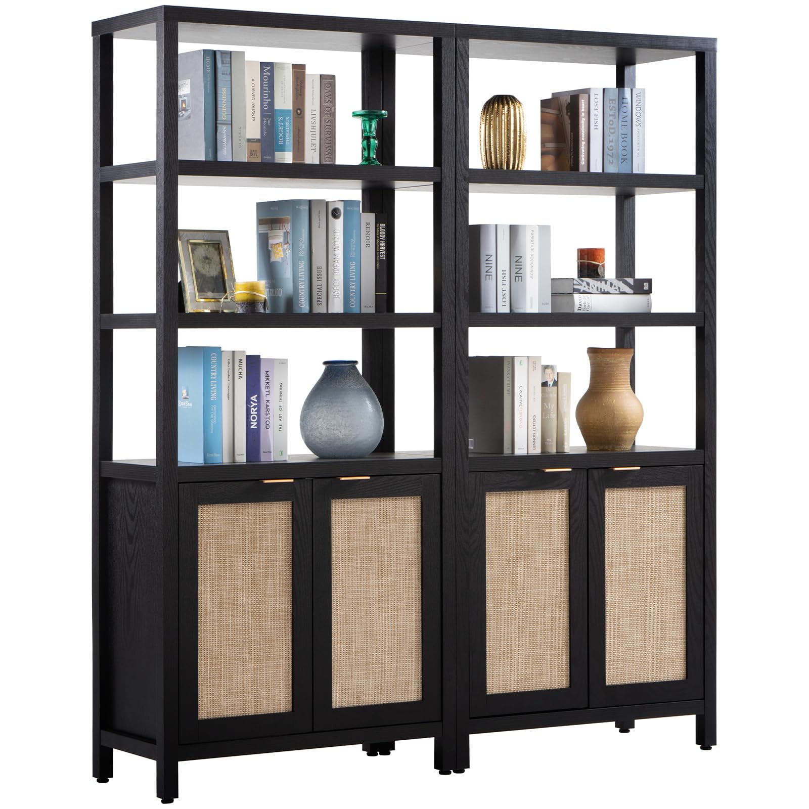 SICOTAS Bookshelf 5 Tier Book Shelf Rattan Boho 71" Tall Bookcase with Doors Storage Shelves Large Bookshelves Farmhouse Bookcases Library Book Case for Living Room Bedroom Home Office KitchenThe Forest Stewardship Council