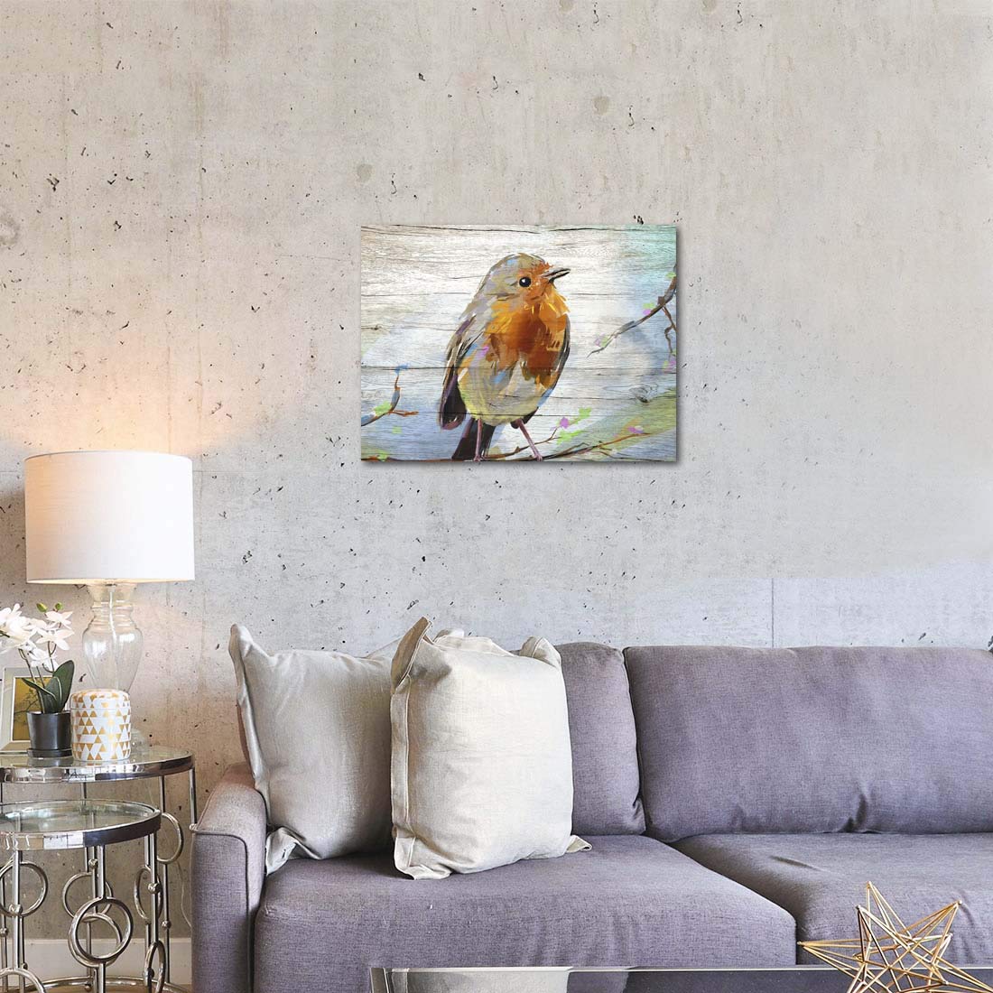 The Melody art Watercolor Bird on Wooden Texture Background Canvas Wall Art Kitchen Accessories Wall Decorations for Living Room 12x16 in 1 PCS Stretched and Framed 3