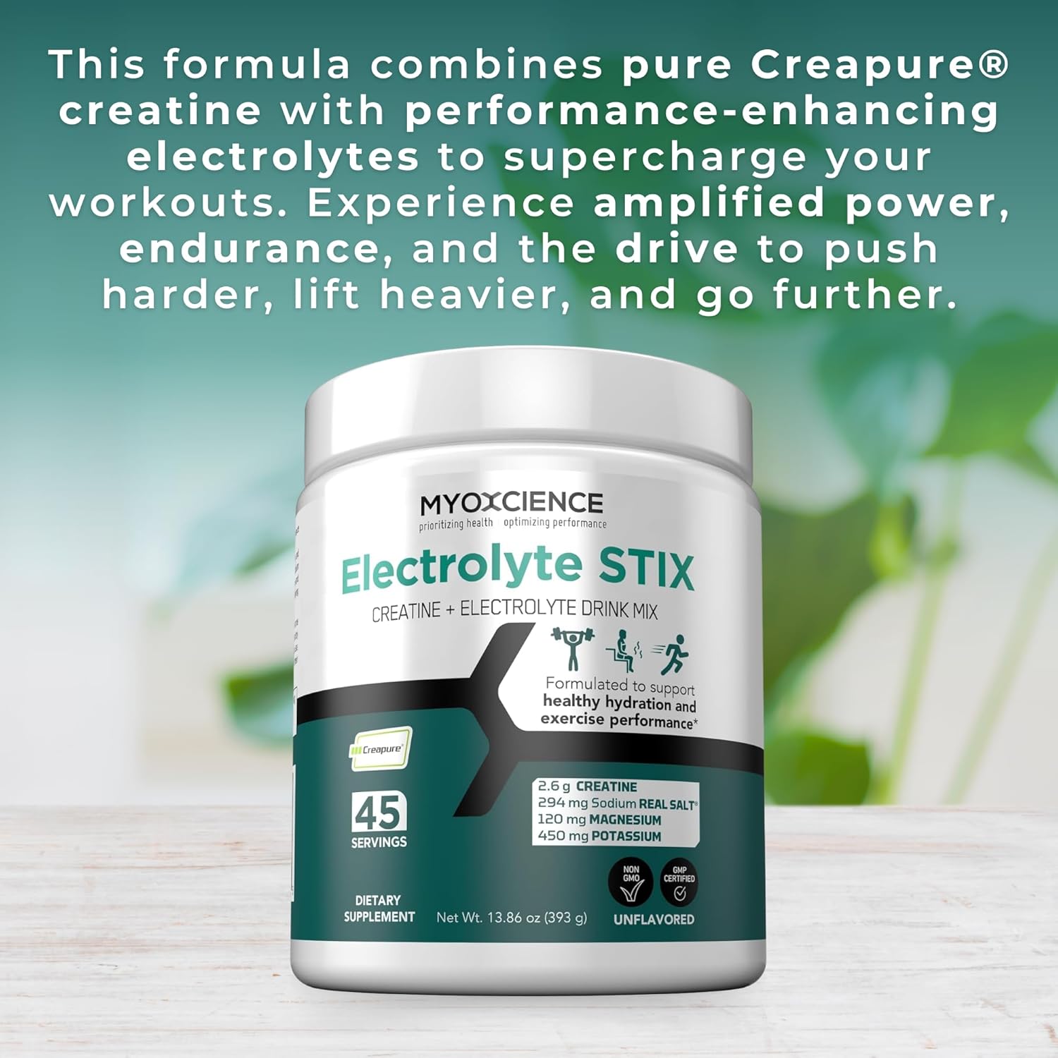 MYOXCIENCE Electrolyte STIX | Creatine Electrolyte Powder | Recovery from Exercise & Muscle Development w/Real Salt (Unflavored) (Jar 45 ct)