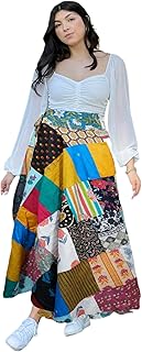 Mogul Interior Sunshine Mixed Pattern Patchwork Wrap Around Skirt with Dori Multicolor
