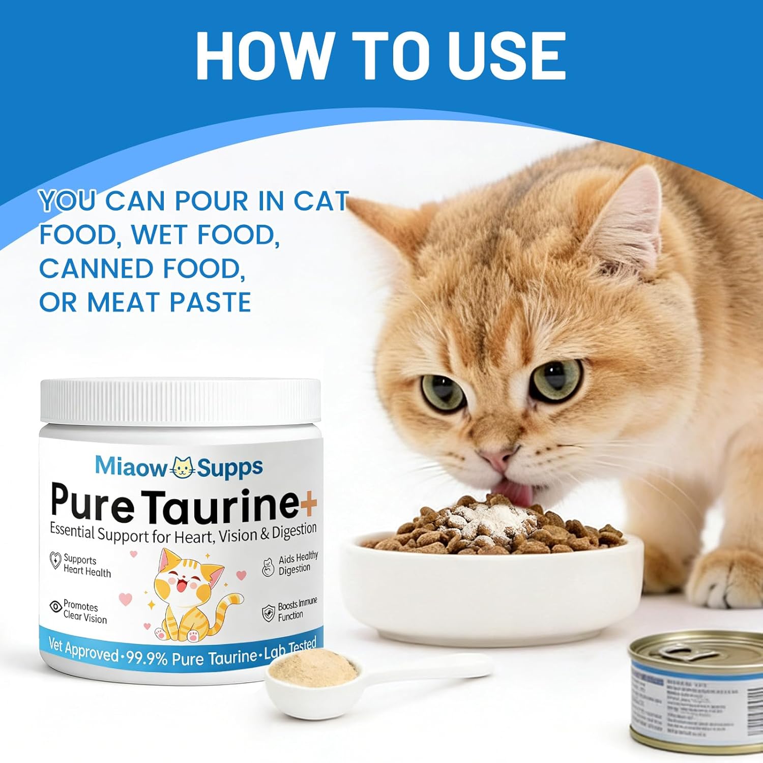 Miaow Supps Taurine Supplement for Cats, Supports Heart Health, Vision & Immune Function, Boosts Cats' Vitality and Health, Suitable for All Breeds & Ages, 200g