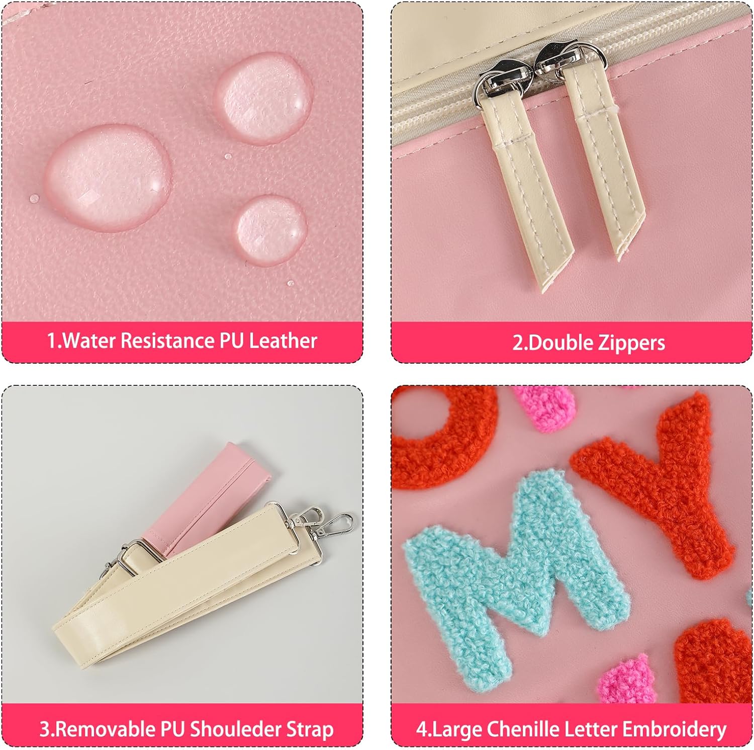 DYSHAYEN Chenille Letter Travel Duffle Bag Large PU Leather Weekender Overnight Bag for Women Carry on Bags Travel Tote（On My Way） - Image 2