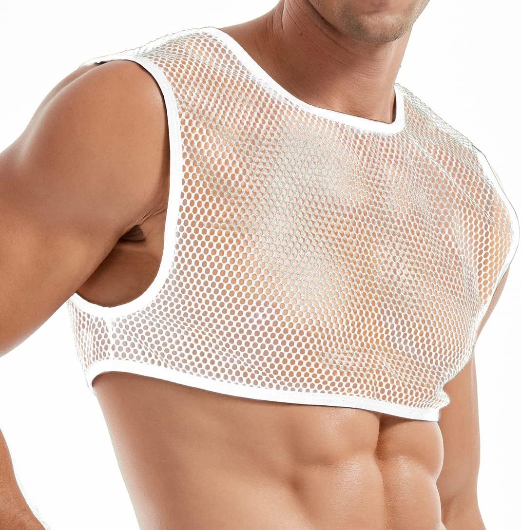 Men's Sexy Mesh Crop Tank Top for Party and Clubwear - Image 5