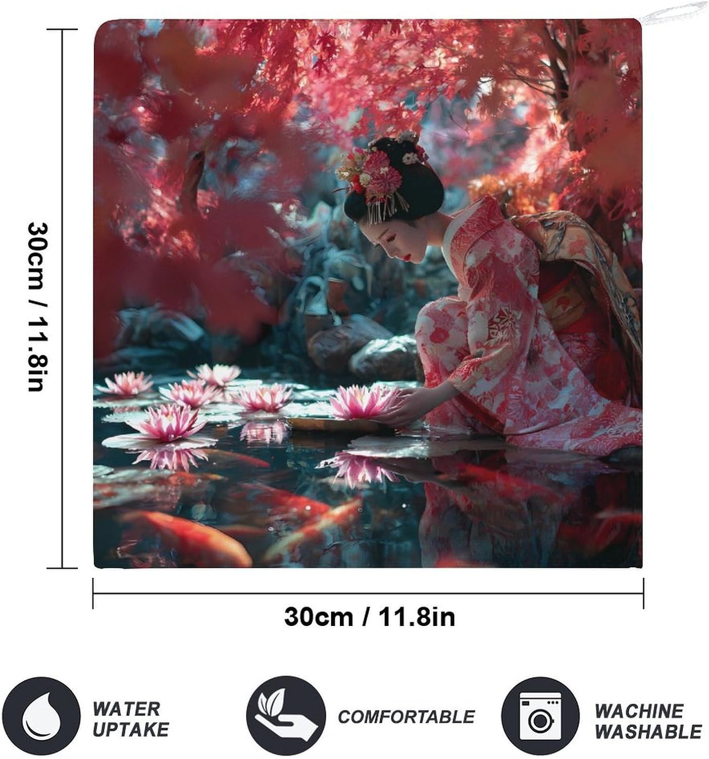 Geisha Feeding Japan Fish Hand Towels for Bathroom Handkerchief | Absorbent,with Hanging Loop,Kitchen Towels,for Home Hotel,Soft