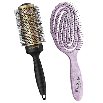 Professional Round and Detangling Hair Brush Set - Nano Thermal Ceramic Tech Brush - Eco-Friendly Vented brush w/Soft Bristles for Women - 1.7" Barrel - Purple
