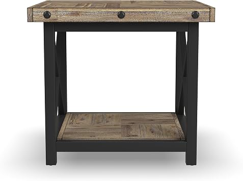 Flexsteel Light Brown Lamp Table with Metal Frame and Exposed Bolt Heads