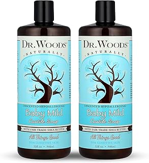 Unscented Baby Mild Liquid Castile Soap - Gentle Cleanser Made with Organic Shea Butter, Natural Soap for Sensitive Skin, Paraben, Sulfate, and Phthalate Free - 32 Fl Oz (Pack of 2)