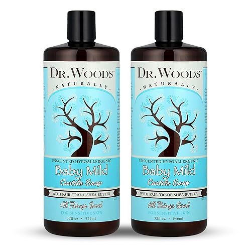 Dr. Woods Jabón líquido suave de Castilla para bebé, limpiador suave hecho con manteca de karité orgánica, jabón natural para pieles sensibles, sin