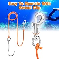 Vista 6 de Gancho de arrecife de buceo con línea de 47 pulgadas (47.2 in), gancho de buceo de acero inoxidable de grado marino con perno giratorio y junta