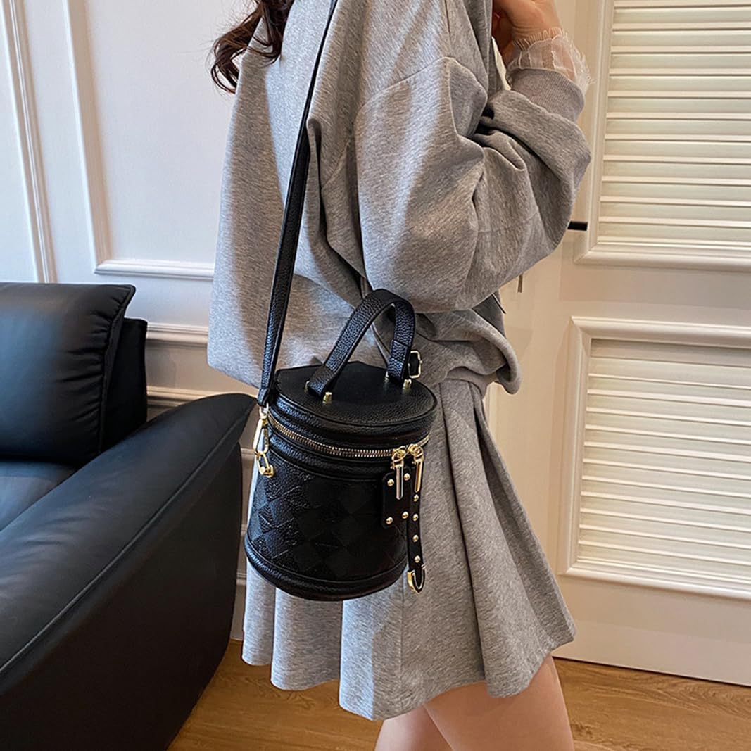 Mini Bucket Crossbody Bags for Women Vegan Leather Small Round Shoulder Round Handle Handbag Purses - Image 7