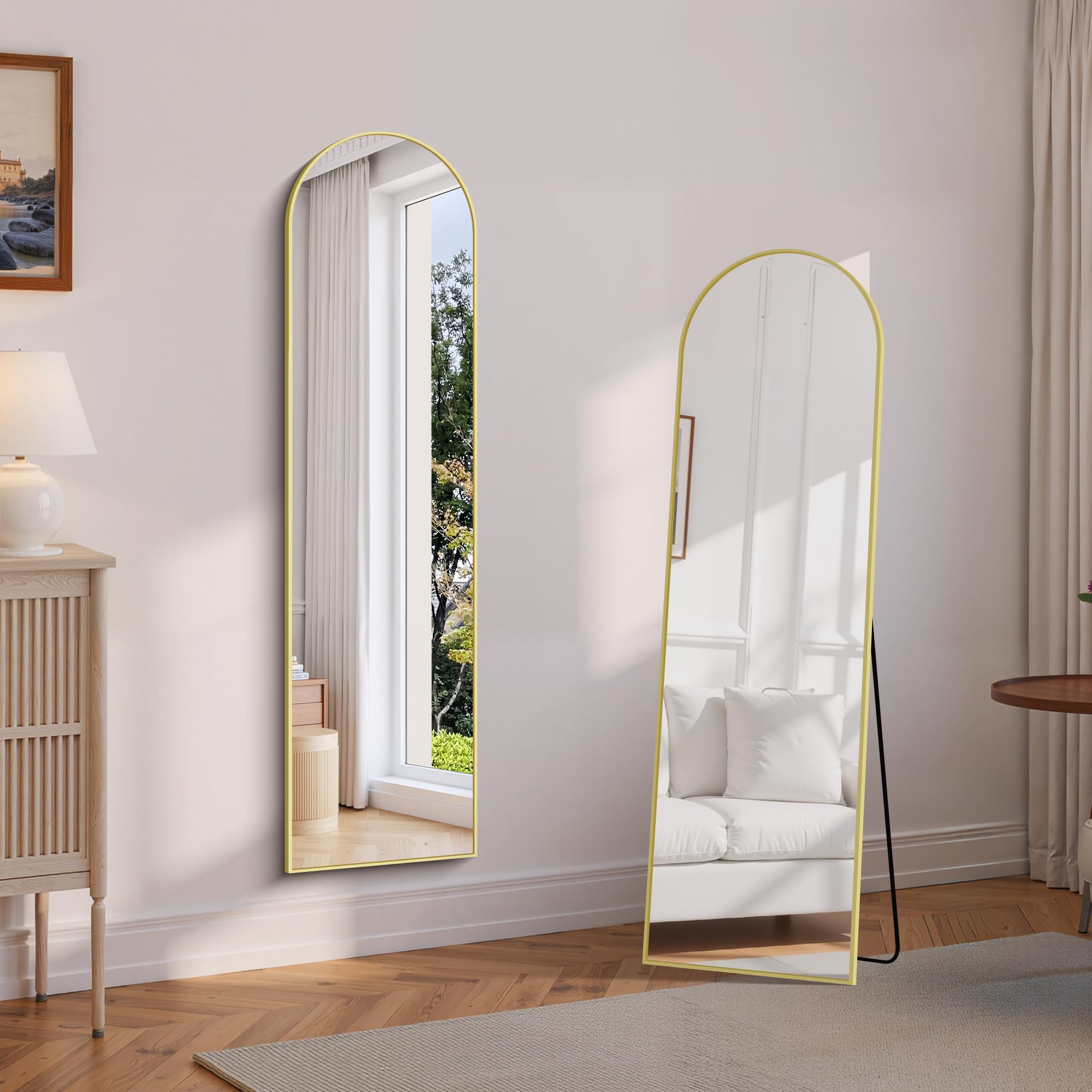 WOLIBEER Specchio Intero 150x40 cm Specchio da Terra o a Parete con Cornice in Alluminio Dorato, per Camera da Letto, Soggiorno, Cameretta e Spogliatoio