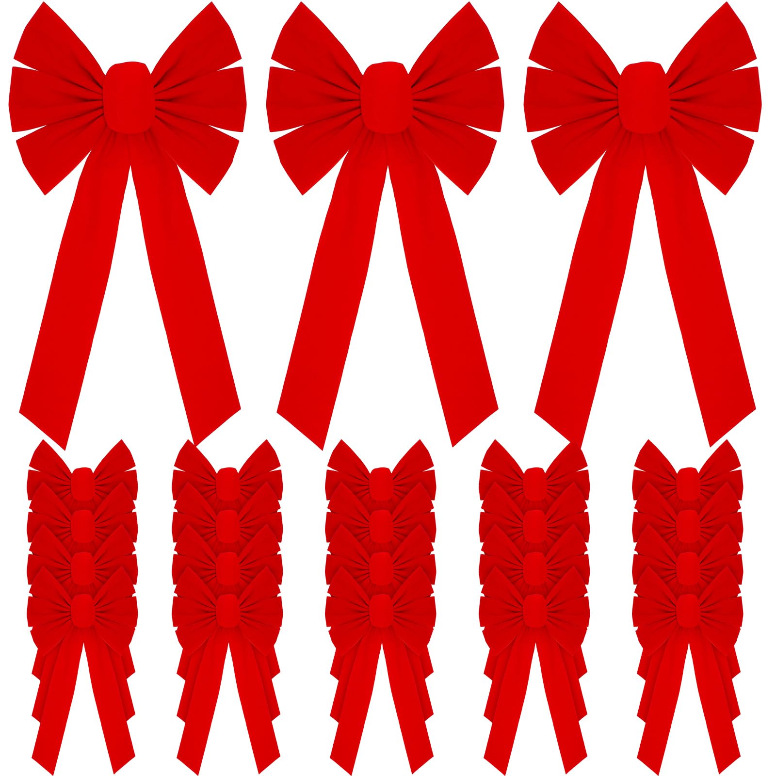 Hoteam Large Christmas Velvet Bows 10 x 20 Inch Christmas Wreath Hanging Bow Xmas Tree Topper Bow for Indoor Outdoor Decor Wrapping Crafts DIY Decor Boutique(Red,24 Pieces)