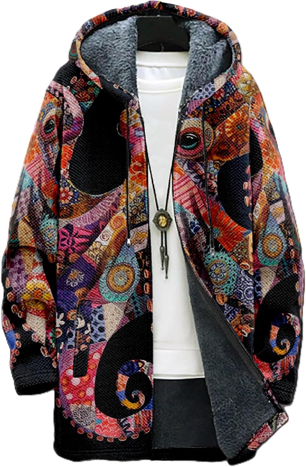 Hoodies for Men Zip Up octopus 3d Print Big And Tall Heavyweight Fleece Long Winter Sherpa Lined Hooded Jackets