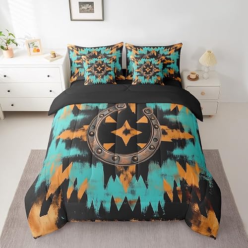 jejeloiu Western Decor Comforter Set with Sheets Queen Size Boho Bed in a Bag Se