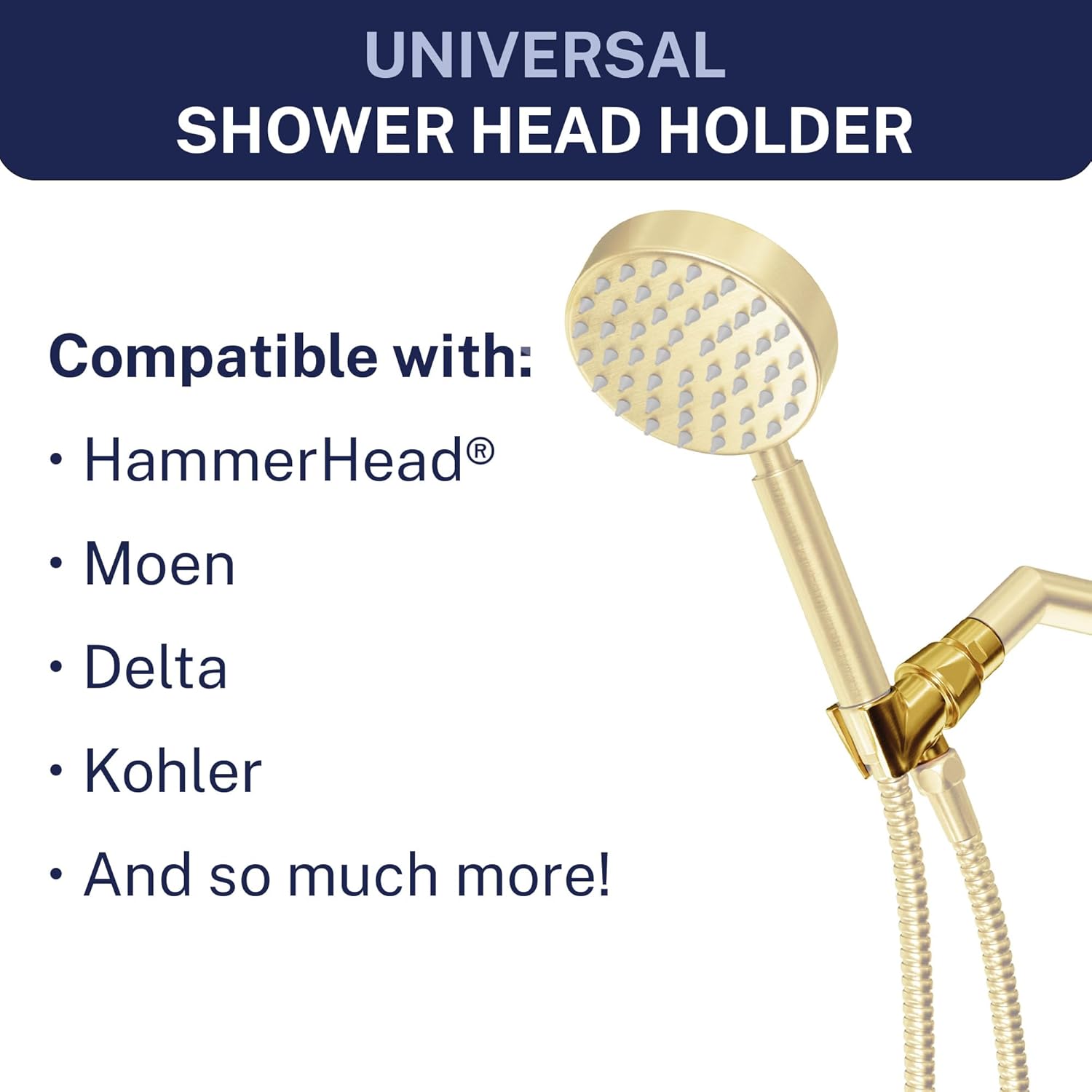 HmerHead Showers Solid Metal Handheld Showerhead Holder, Adjustable Wand