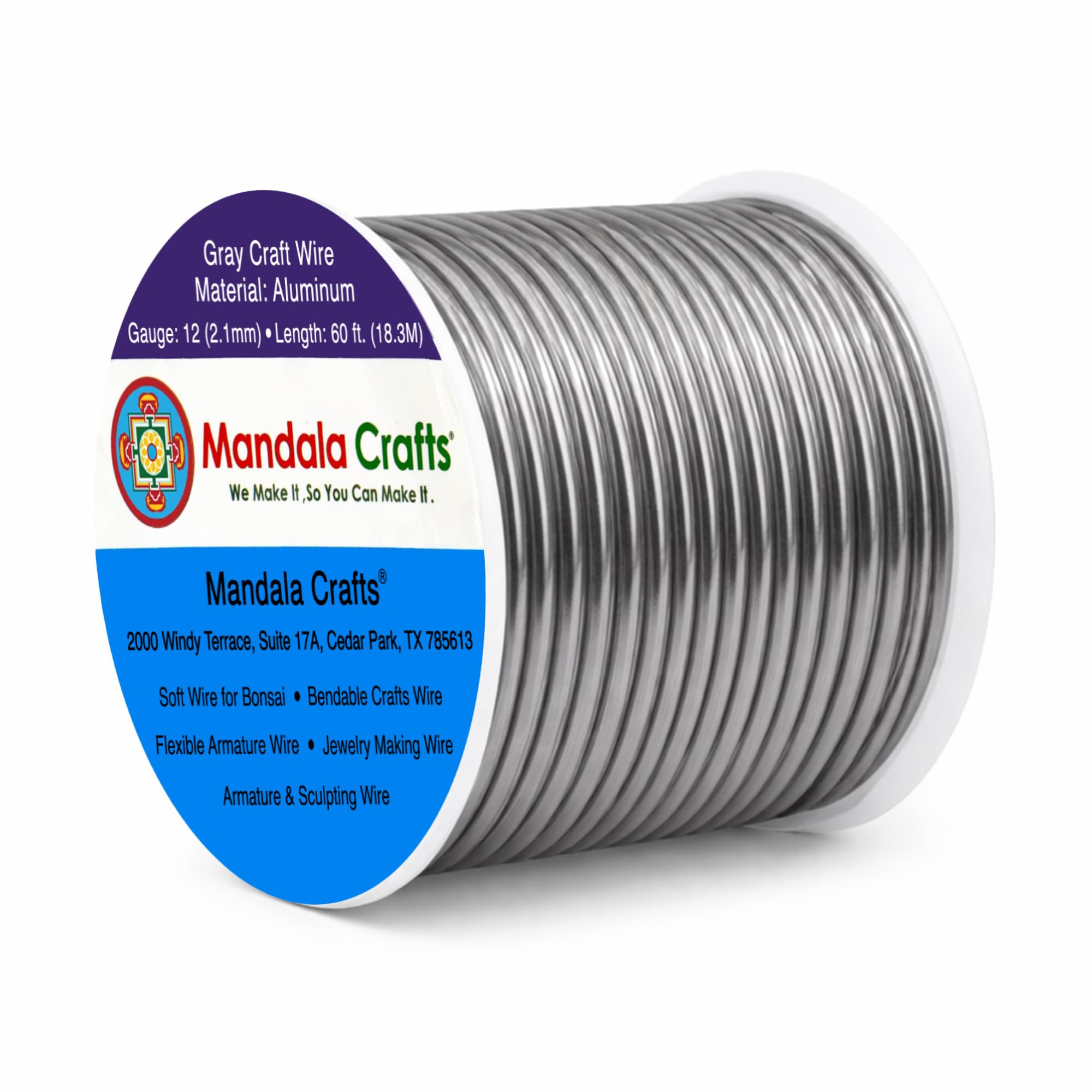 Mandala Crafts 12 Gauge Gray Anodized Aluminum Craft Wire, 60 FT