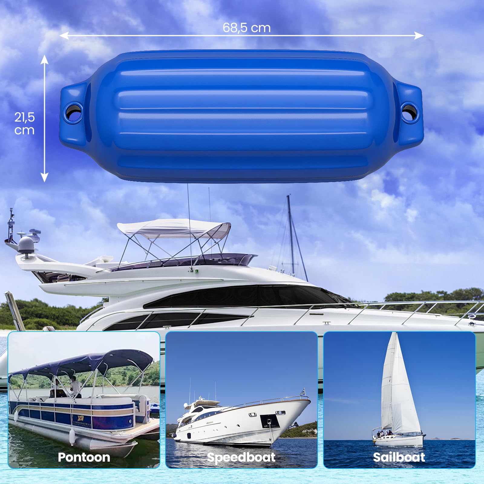 HOMASIS Set di 4 Parabordi per Barca Gonfiabili con Doppio Fori, Parabordi Gonfiabili per Imbarcazioni e Yacht, Paraurti Gonfiabile per Barche per Banchine