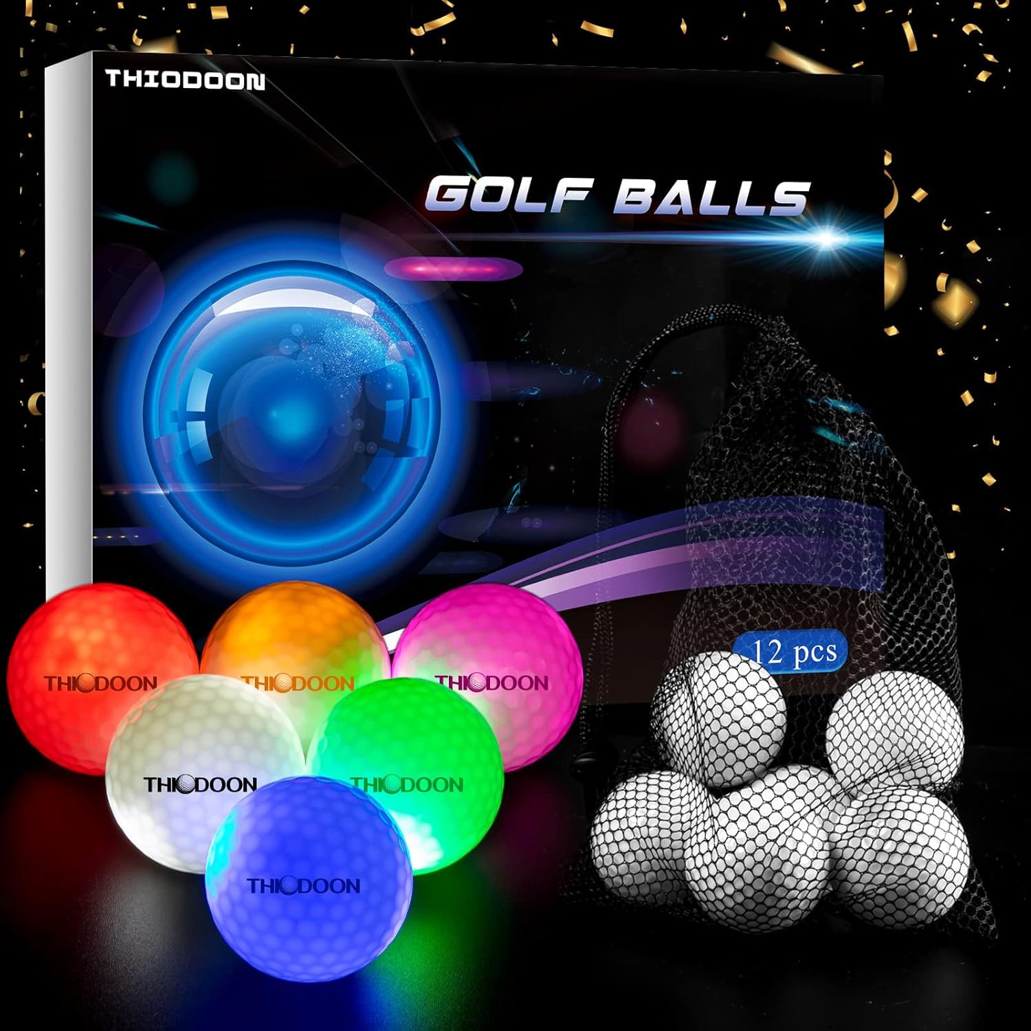 Glow in the Dark Golf Balls - 7 Color LED, 6 Pack