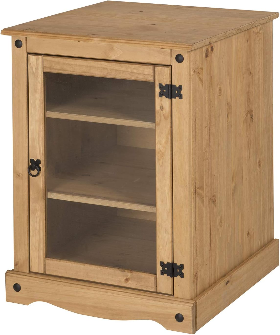 Corona Glass door Hi Fi Cabinet Unit Solid Wood Mexican Pine Wooden Entertainment Media Living Room Office Kitchen Dining Room 82cm High 60cm Wide 51cm Deep