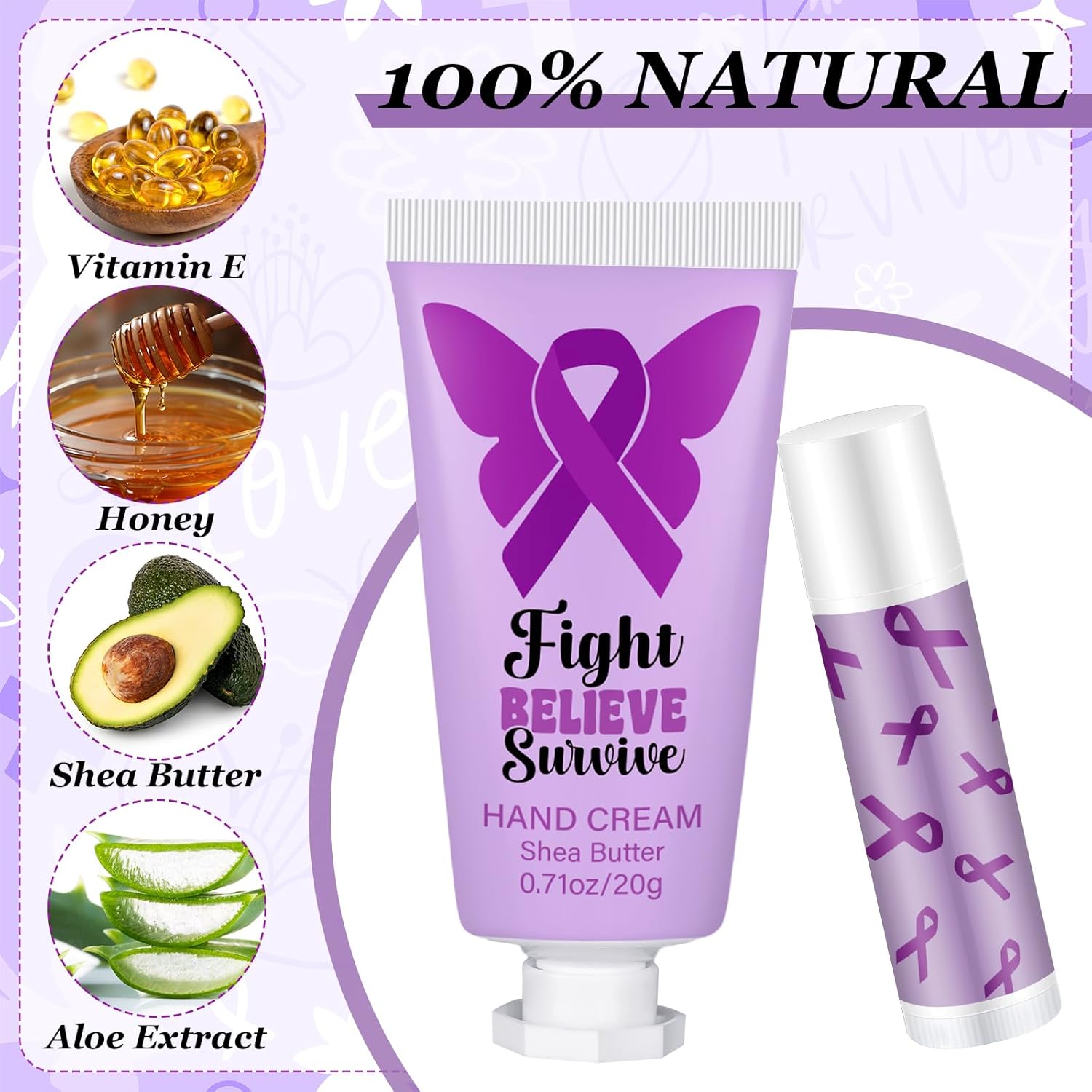 50 Set Purple Ribbon Awareness Gifts Bulk Woman Purple Ribbon 50 Lip Balm 50 Hand Cream 50 Bag 50 Tag for Domestic Violence Awareness Lupus Epilepsy Pancreatic Cancer Party
