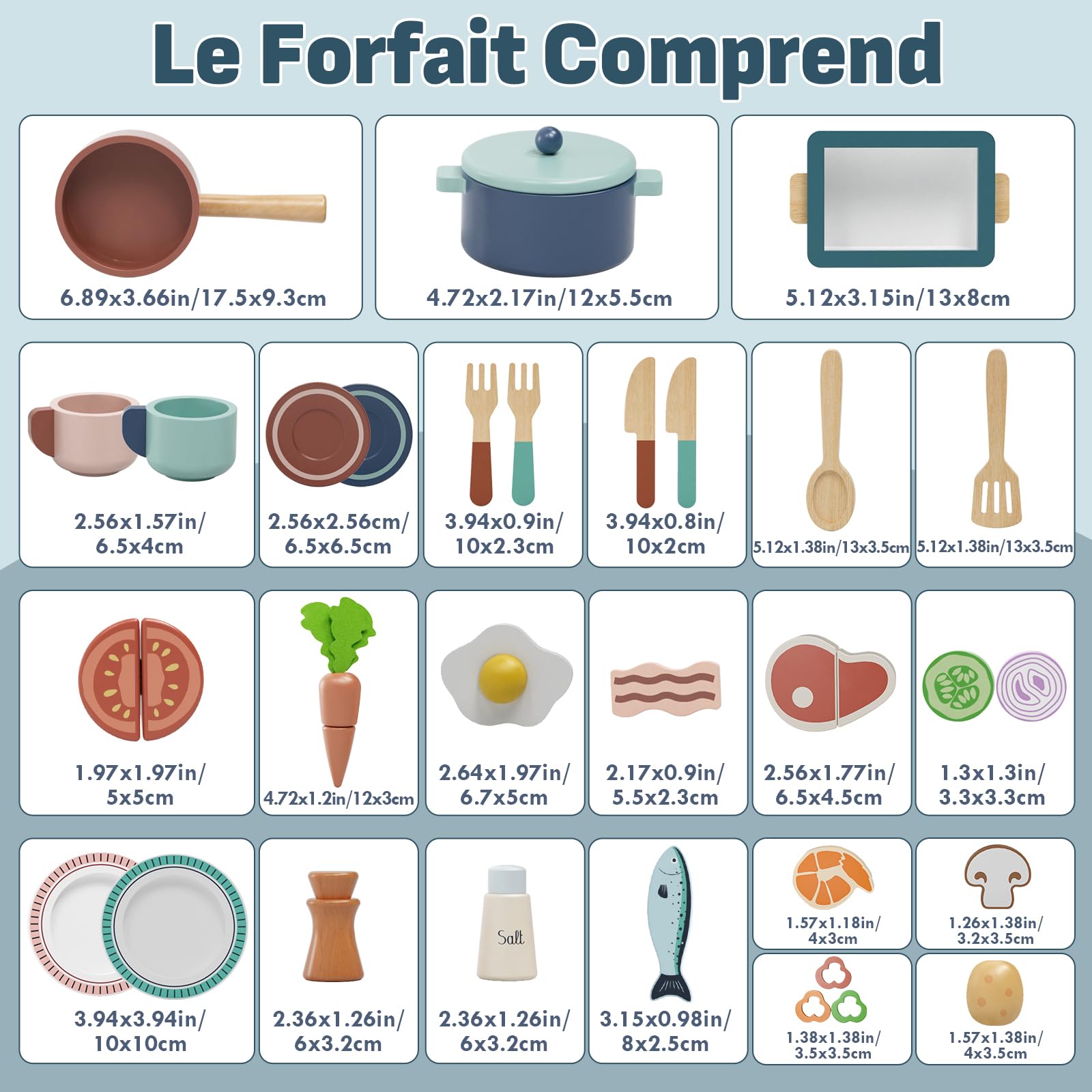 Lehoo Castle Accessoire Cuisine Enfant, Dinette et Pots, Dinette en Bois, Ustensile Cuisine Enfant, Legumes Jouet, Jouet Éducatif Éveil Montessori