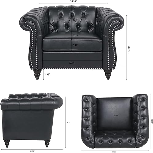 Miniatura 3 de Chesterfield Teddy - Juego de 2 sofás de 3 plazas de 85 pulgadas, muebles de 39 pulgadas, sofá tapizado con respaldo copetudo, brazo enrollable,