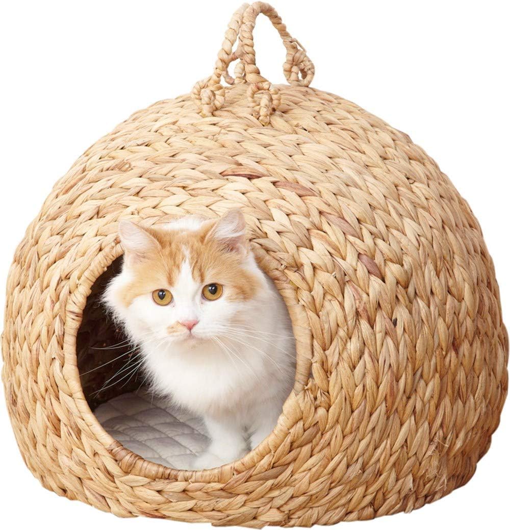 Amazon Co Jp 猫 2階建 ペットハウス 猫稚座 ちぐら ワラ ベッド 狭い空間を好む猫が安心して遊べる カゴ ネコ ペット 愛猫家 ペット用品