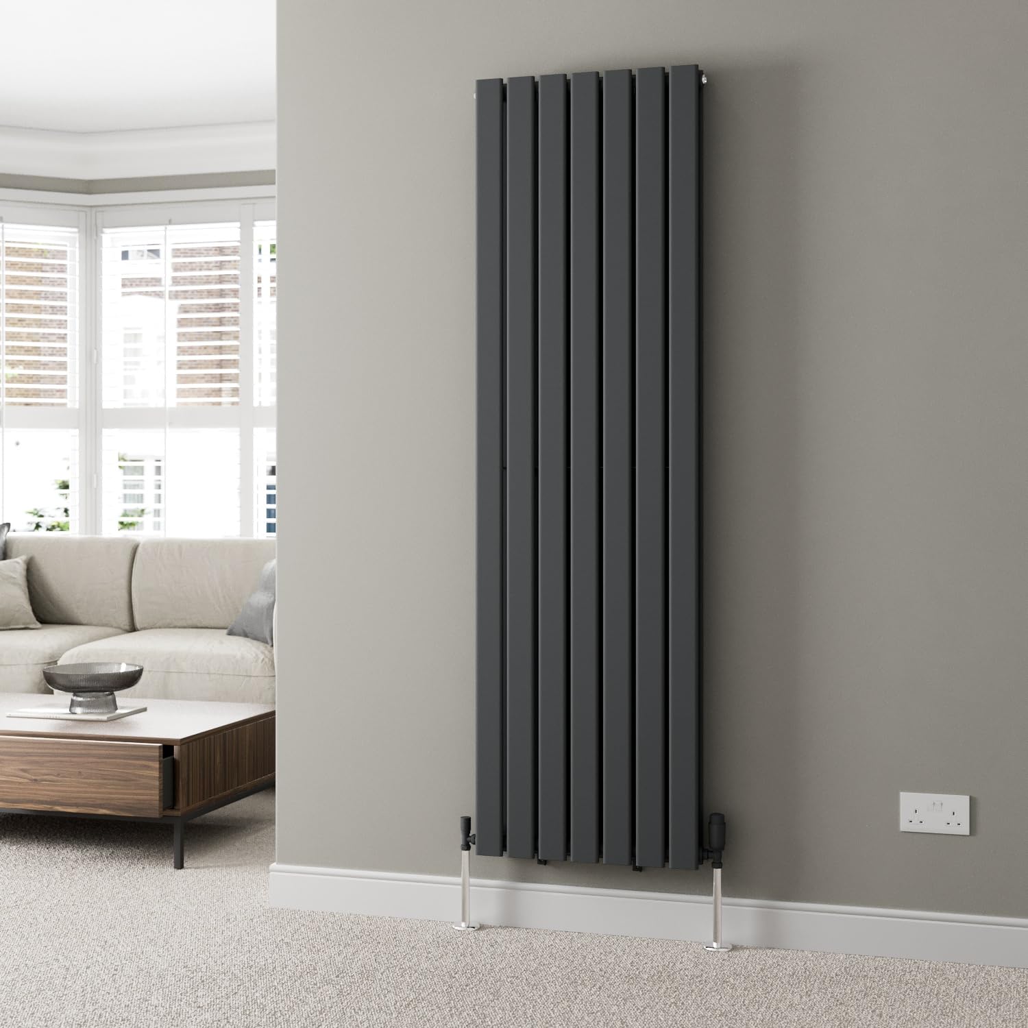 DuraTherm® 1800 x 532mm Anthracite Grey Vertical Designer Radiator Double Column Flat Panel Modern Central Heating Panel Bathroom Radiators
