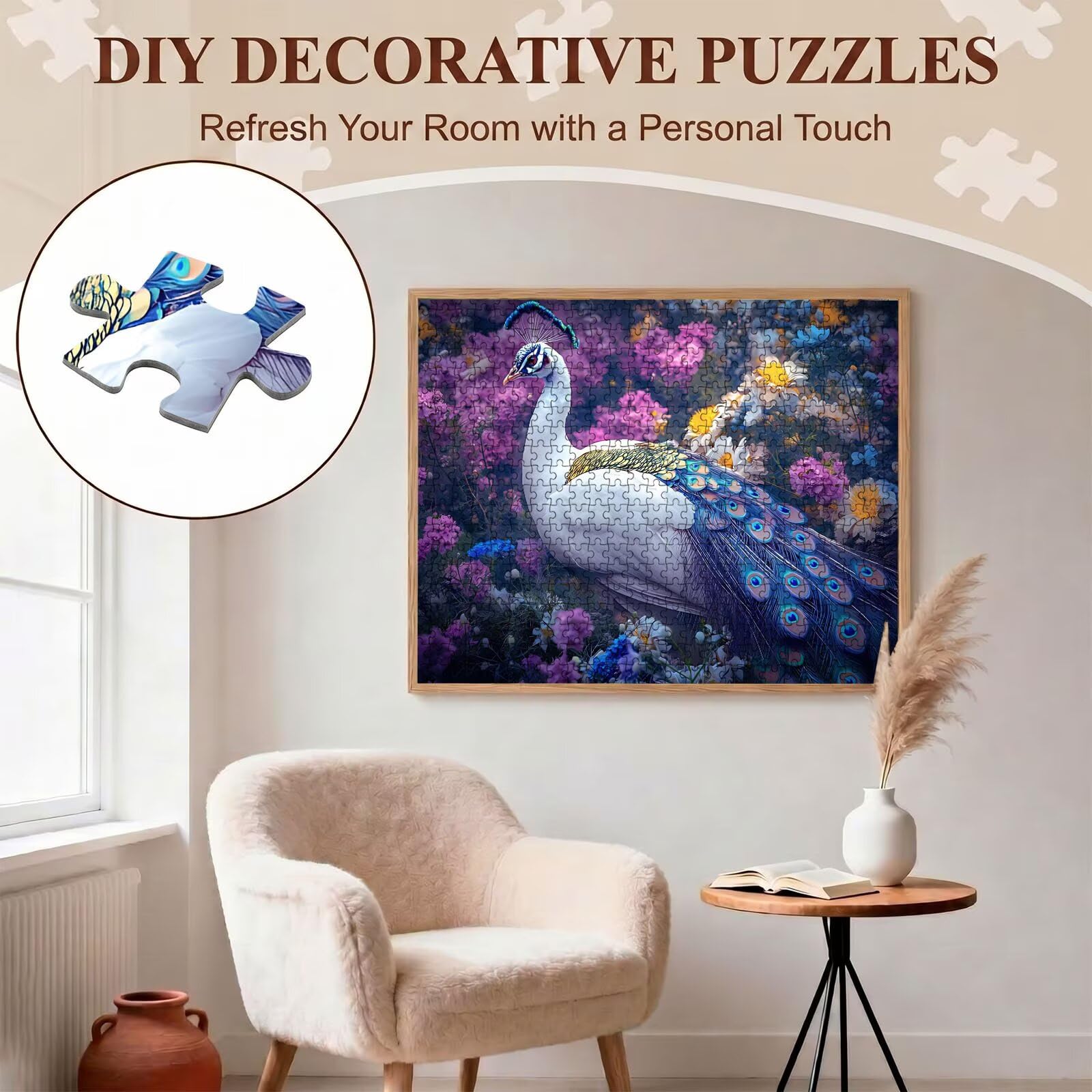 Pavo real flor-2 Puzzle de 1500 Piezas, Juego de Mesa Familiar de Madera - Rompecabezas Adultos para Toda La Familia,Rompecabezas Educativo DIY y Antiestrés - Con mapa de referencia, 87 x 57 cm f0-576