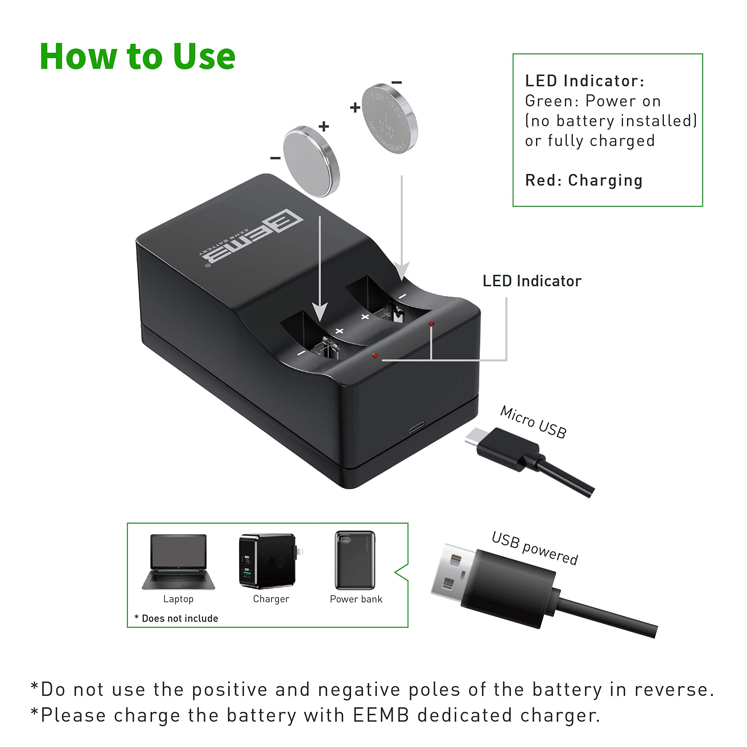 EEMB LIR2032H Ricaricabile 4PCS 3.7V Batterie a Bottone agli Ioni di Litio 70mAh Sostituisce ML2032