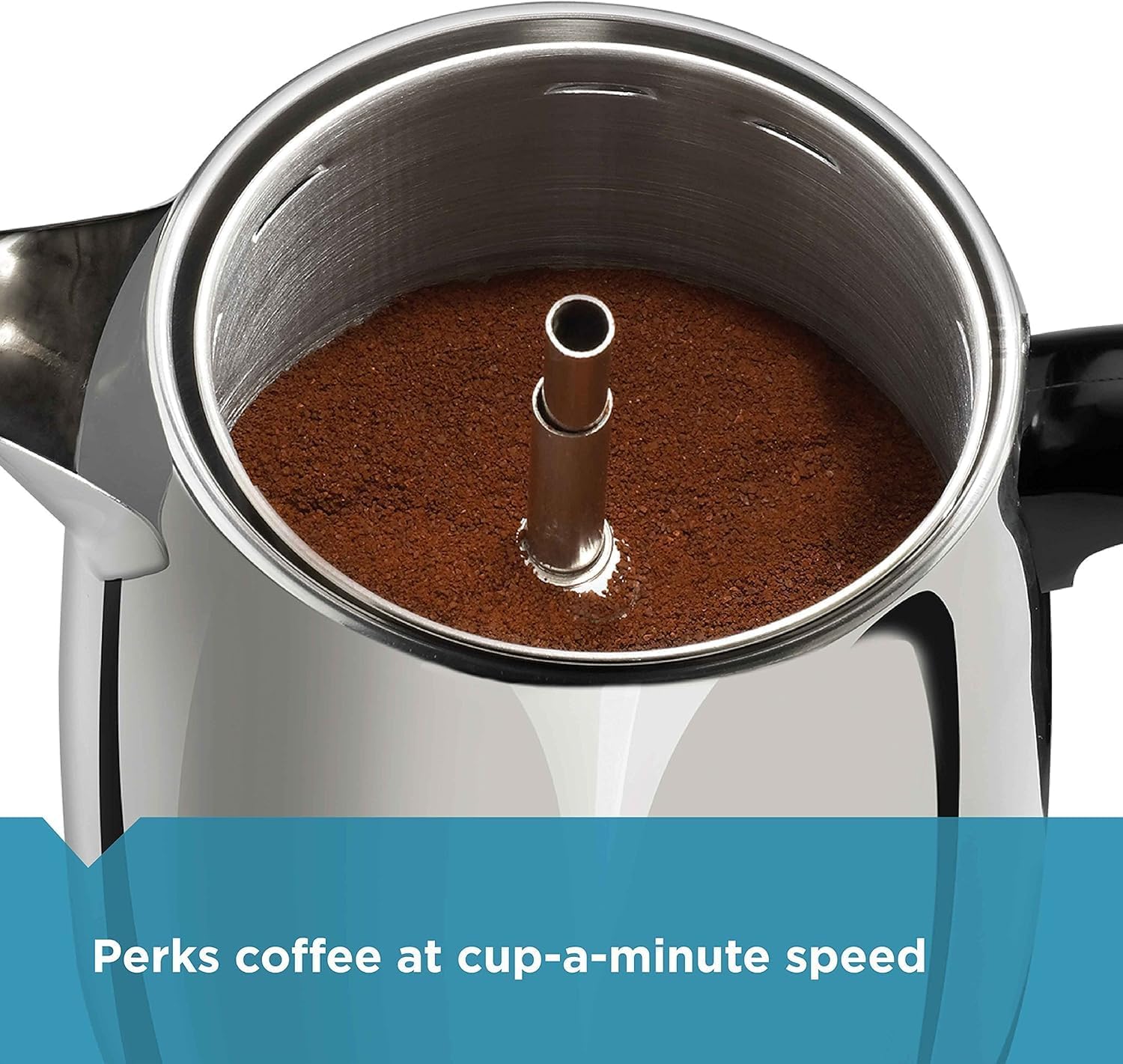 Coffee grounds in basket with pump tube