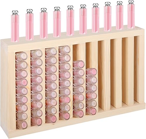 YEXEXINM Soporte para lápices labiales de madera de 10 ranuras de 0.7 pulgadas, estante de almacenamiento de tubos de lápices labiales de madera de