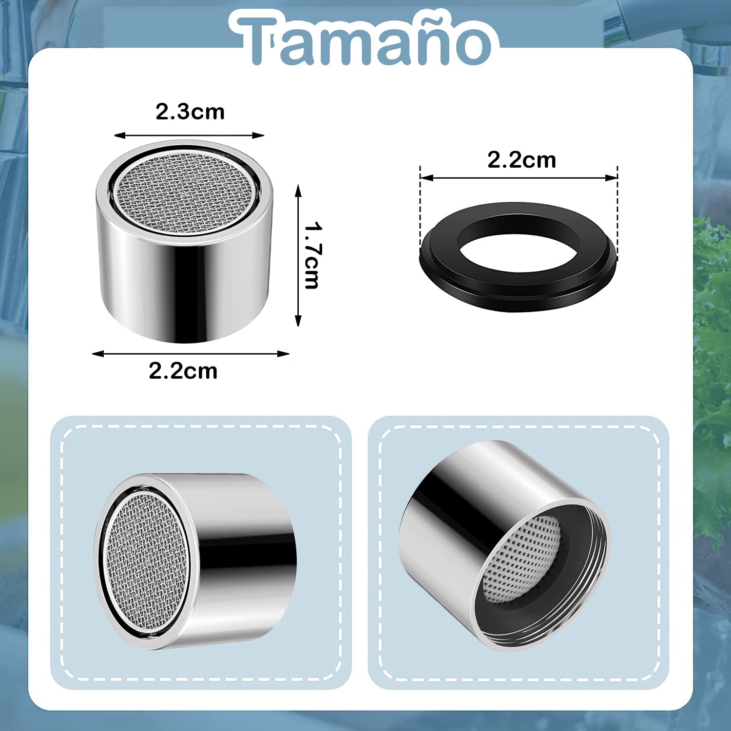 5 Piezas Filtro Grifo 22mm, Aireador Grifo de Rosca Interior, Aireador Recambio de Lavabo, Boquilla de Grifo de Rosca Hembra con Goma, Ideal para Ahorrar Agua de Grifos de Baño y Cocina, M22