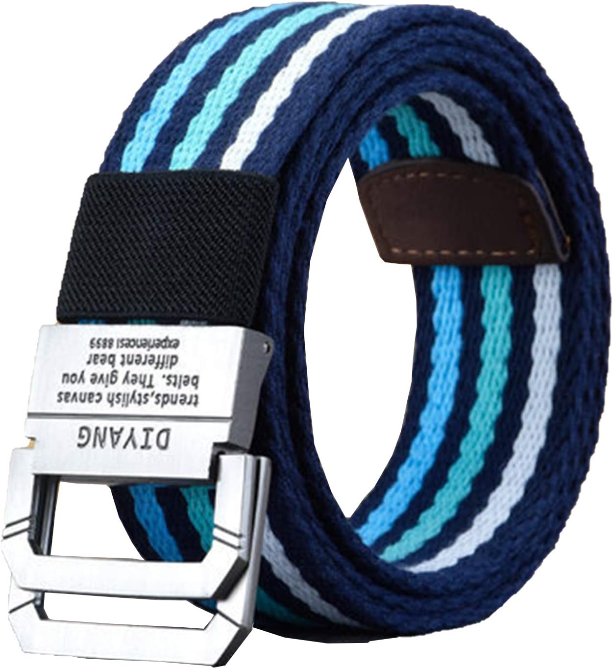 Flygo Mens Canvas Web Belt Double D-Ring Buckle 1.5" Wide Leather Tip Multi-Color Tactical Military Webbing Belts