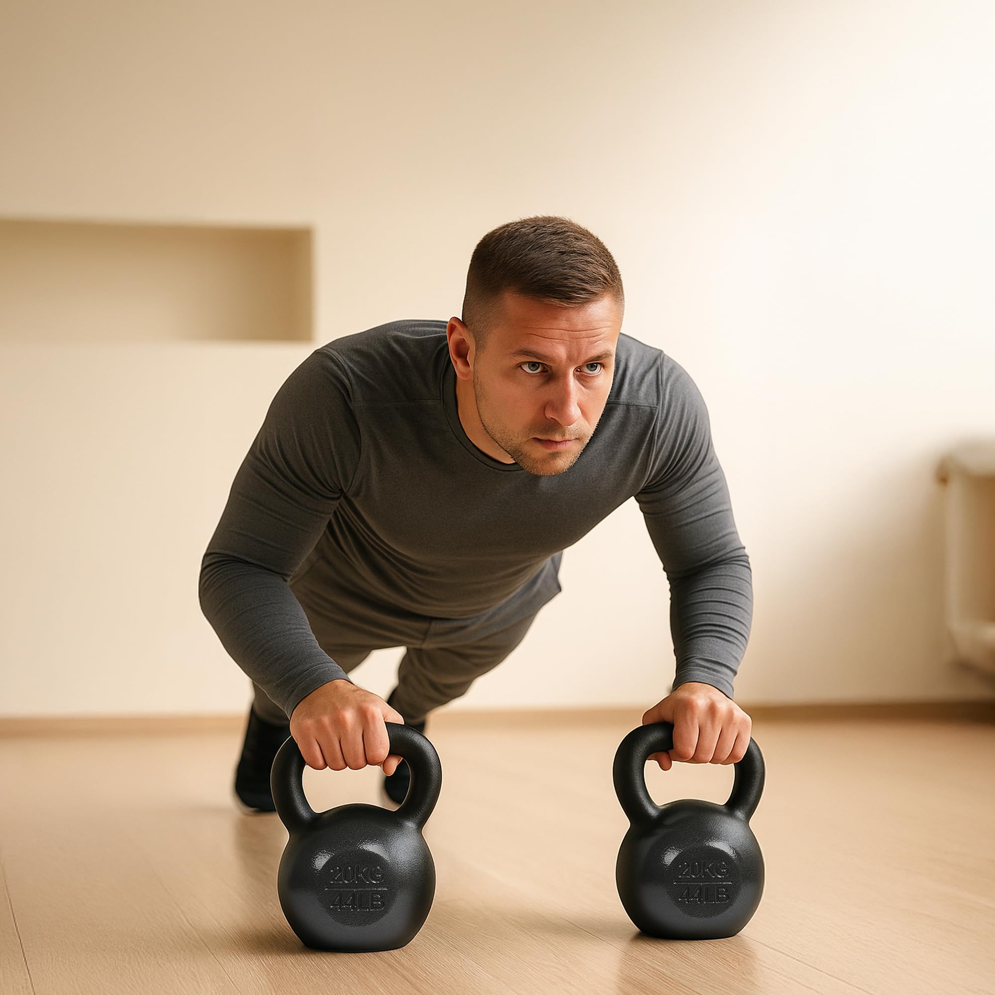 unycos - Kettlebell 20 kg in Ghisa con Rivestimento Resistente, Peso con Impugnatura Ergonomica Antiscivolo, Compatto e Facile da Trasportare per Palestra, Fitness, Bodybuilding, Muscoli (Nero)