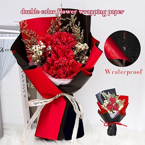 Miniatura 3 de Jocomoni 20 hojas de papel de regalo de flores de doble cara, papel de regalo de ramo floral impermeable, material de embalaje de flores frescas,
