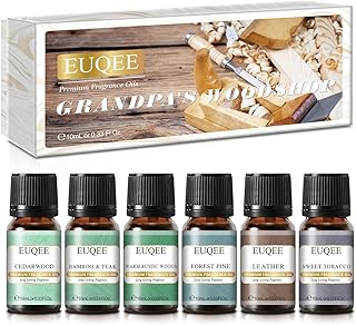 EUQEE Fragrance Oils Gift Set Premium Woody Scented Oil - Forest Pine, Warm Rustic Woods, Bamboo & Teak, Cedarwood, Leather, Sweet Tobacc(Honeyed Haze), for Diffuser, Soap Making, Candle - 6x10ml