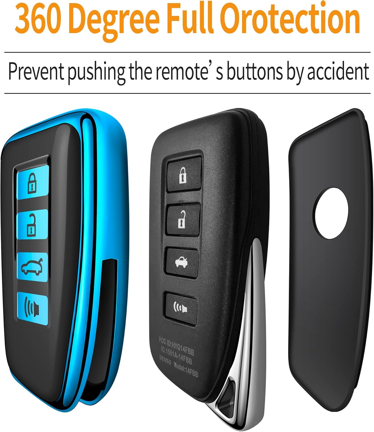 Sindeda for Lexus Key Fob Cover with Keychain Soft Full Protection Key Shell Key Case Compatible with Lexus RX IS ES GS LS NX RS GX LX RC LC (Blue) - Image 4