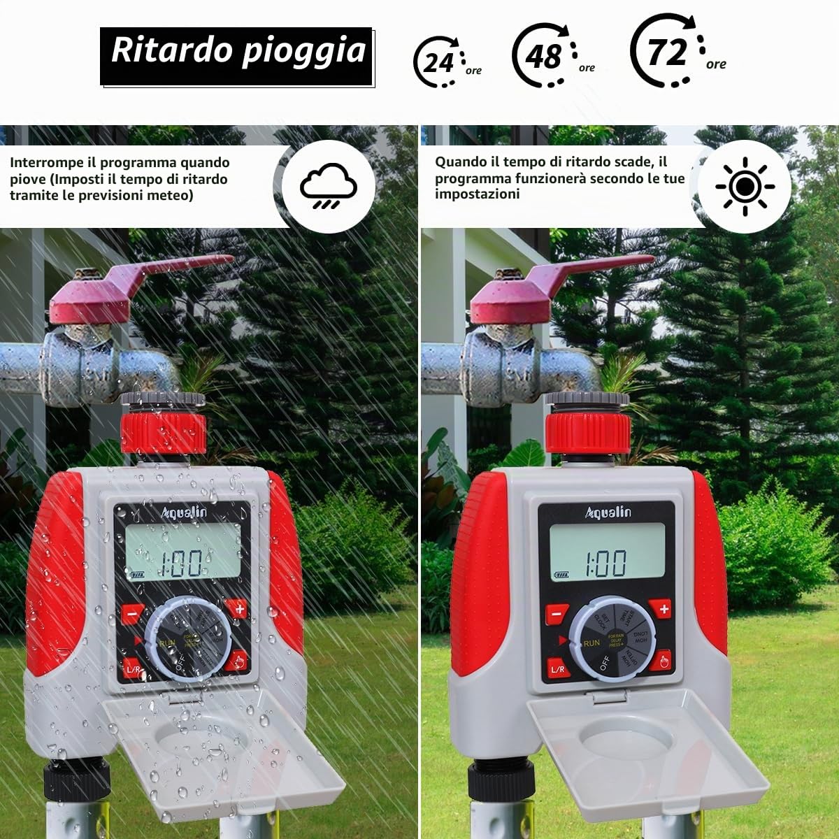 2 Vie Centralina Irrigazione,Orologio da giardino con display LCD dispositivo di irrigazione per programmabile giardino