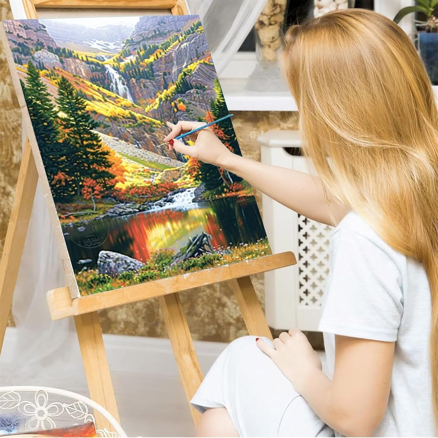 Valley Paint by Numbers for Adults Paint by Number on Canvas Without Frame, Painting Kits for Adults DIY Kits for Adults Tranquil Oil Painting for Gift Home Wall Decor 20x26 Inch (Include Framed)