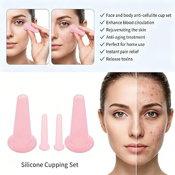Silicone Facial Cupping Set for Face,4 Pcs Face Cupping Cups Tool Set,Facial Cups,Therapy Massager Body Health Care Anti Cellulite Cans,Vacuum Massage Suction Cup Kit for Anti-Aging,Release Fascia