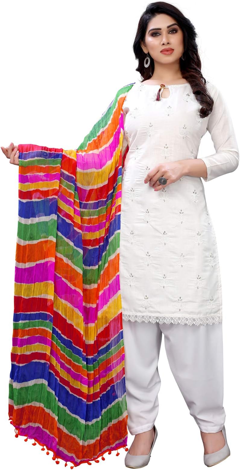 Satrani ಮಹಿಳೆಯರ ಹತ್ತಿ ಕಸೂತಿ ಮತ್ತು ಅಲಂಕರಣ ಕೆಲಸ ಹೊಲಿಯದ ಡ್ರೆಸ್ ಮೆಟೀರಿಯಲ್ (1021DT245, ಬಿಳಿ)