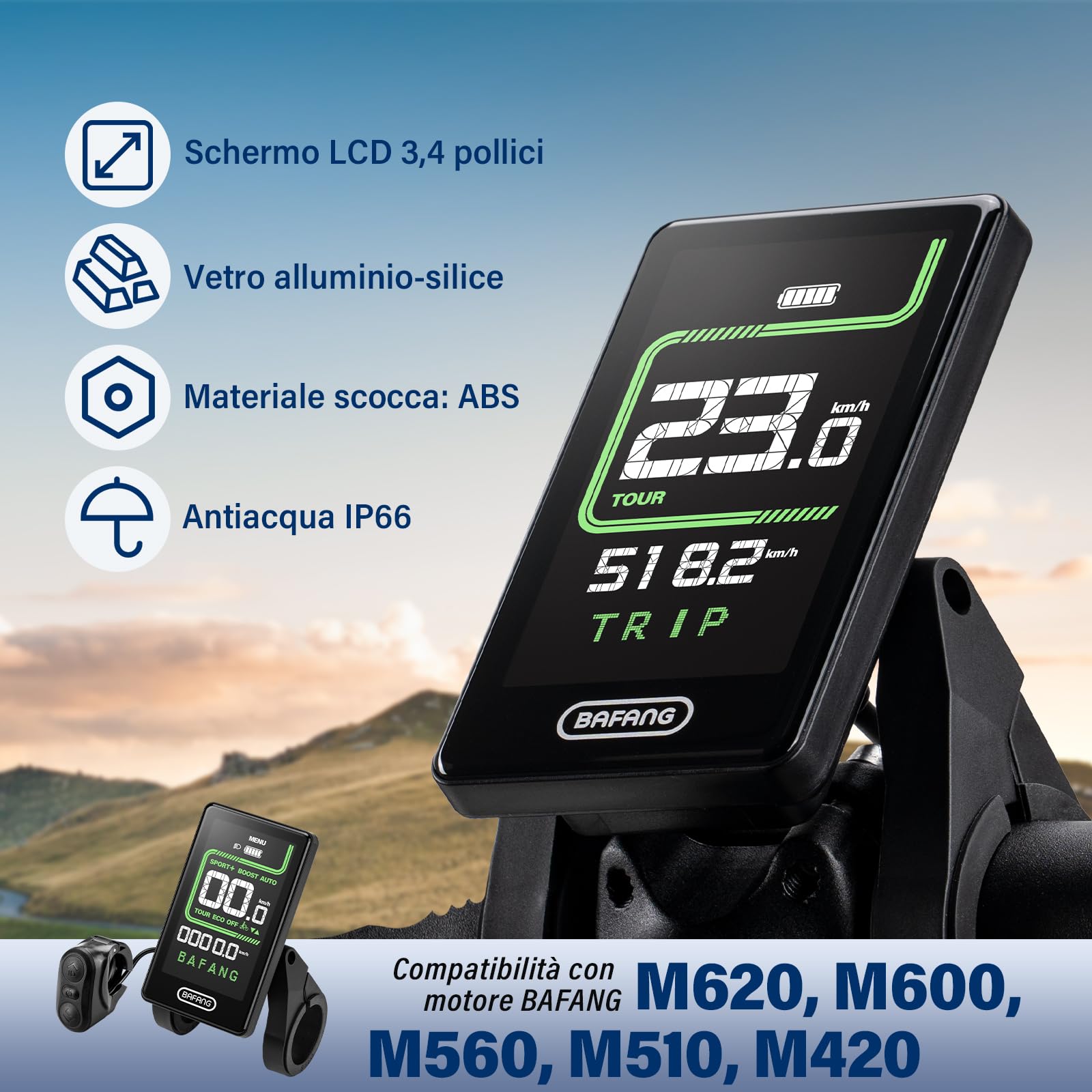 BAFANG 5 Pin C020 Display LCD elettrico per bicicletta per M620, M600, M560, M510, M420 Motore, E-Bike Display per computer con Livello 0-5 di supporto al pedale, Protocollo CAN