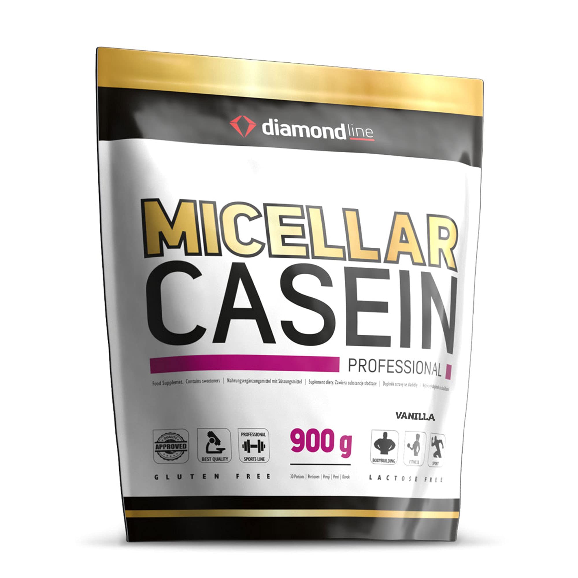Micellar Casein Proteinpulver 900g Vanille - Cremiger Eiweißshake & Casein Pulver - Langsam verdaulich für Muskelaufbau, Diät & Regeneration - diamond line