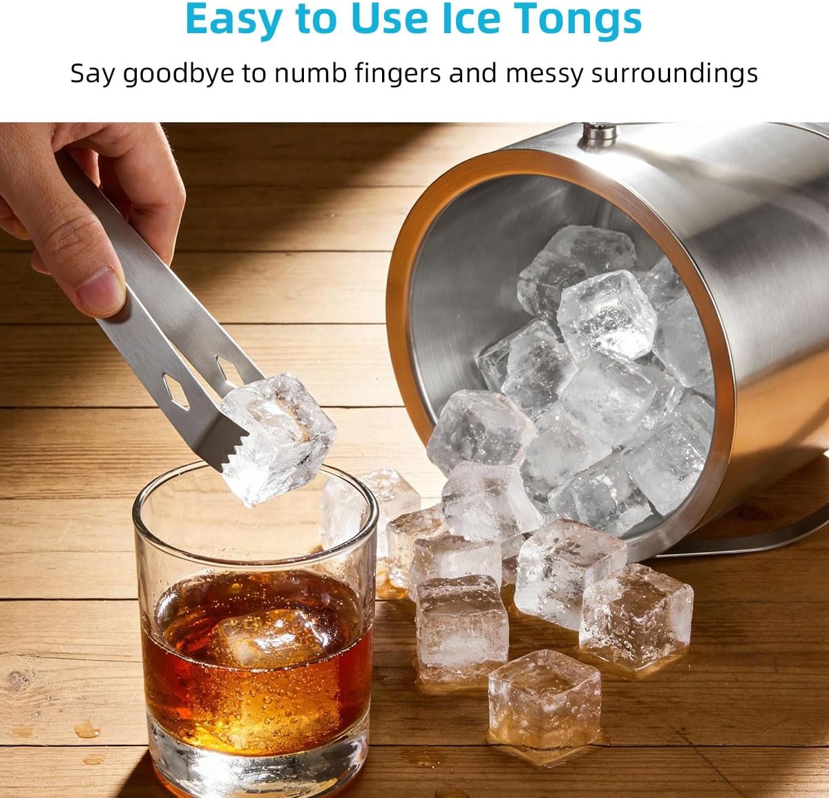 ChefBee Stainless Steel Ice Bucket - 3L Double-Wall Insulated Ice Buckets for Parties with Lid & Tongs, Large Champagne Wine Drink Container Holder, Ideal for Freezer Cocktail Home Bar Accessories - Image 4