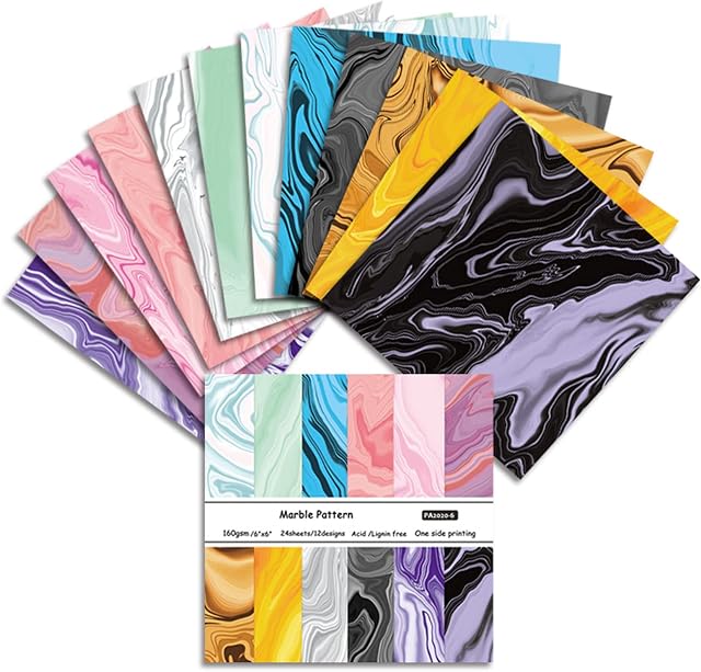 Vintage Decorative Craft Paper, Cardstock Paper Scrapbooking Assorted-Colors Pattern Paper Pack for DIY Decorative Background Cardmaking Supplies-24Pcs