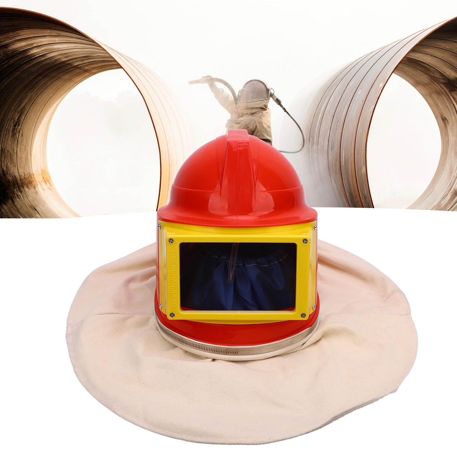 Cryfokt Casco de Chorro de, Capucha de Chorro de con Lente de Doble Capa ABS Resistente a Impactos, Casco de Seguridad Industrial con Capa de Hombro de Suministro de Aire para Pintura en Aerosol,