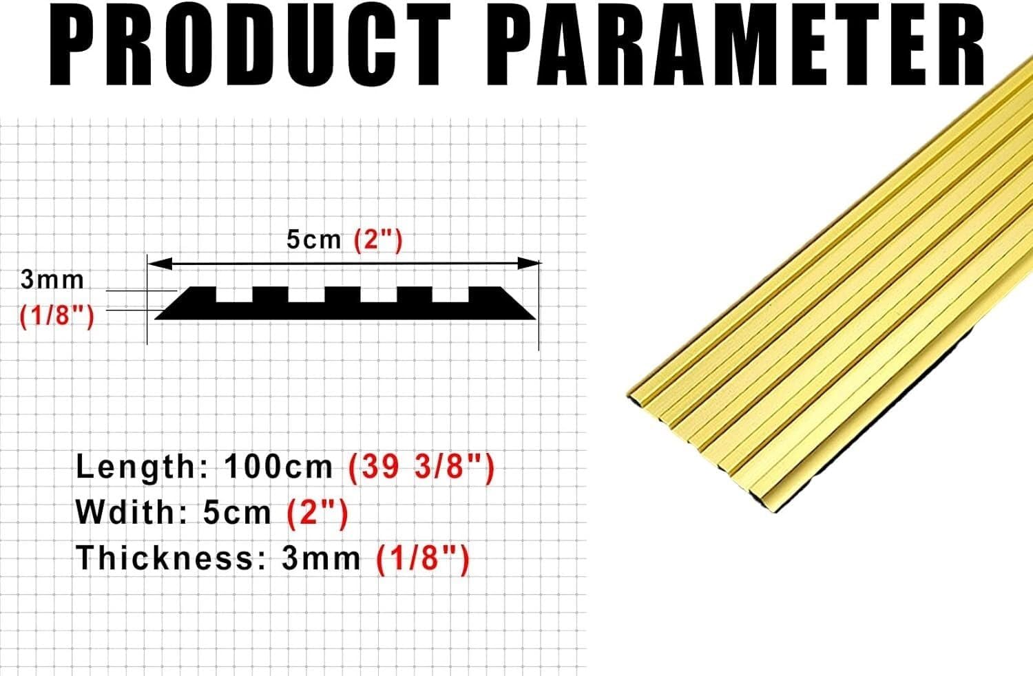 Wide Threshold Door Strips, Metal Door Floor Transition Strips, Stair Treads for Wooden Steps(Gold)