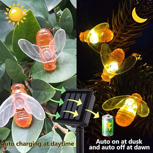 Miniatura 3 de Luces solares de abejas  60 luces LED solares de abejas para exteriores, impermeables, paquete de 2 unidades de 27.5 pies de decoración de abejas de