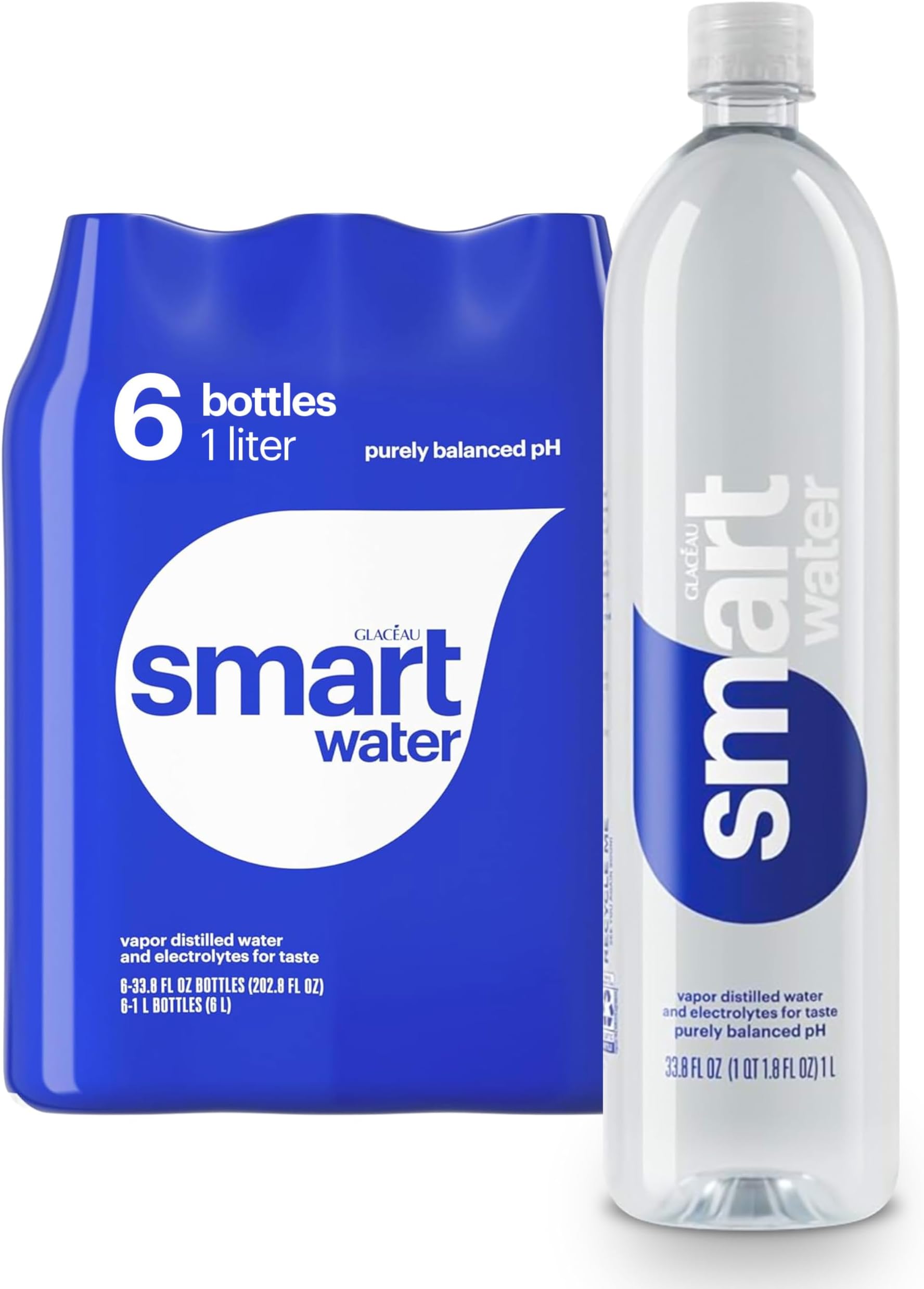 Vapor Distilled Water Bottles, 33.8 fl oz, 6 Pack